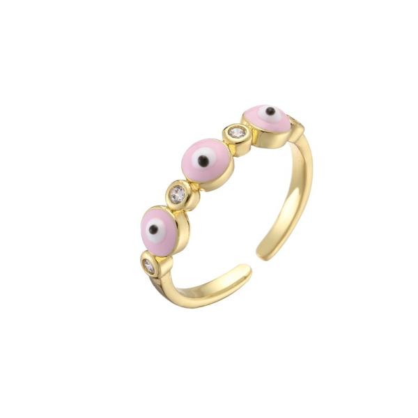 Colorful Enamel Turkish Evil Eye Diamond Ring 18k Gold Plated