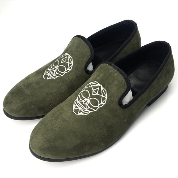 Leisure Light Green Mens Velvet Loafers / Mens Prince Albert Slippers