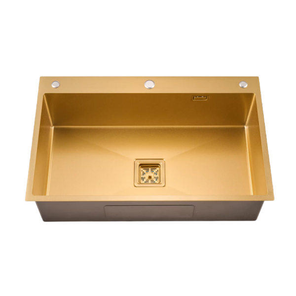 Luxury Gold Sink High Quality 304 S.S. Top Mount Handmade Sink Single Bowl for Kitchen