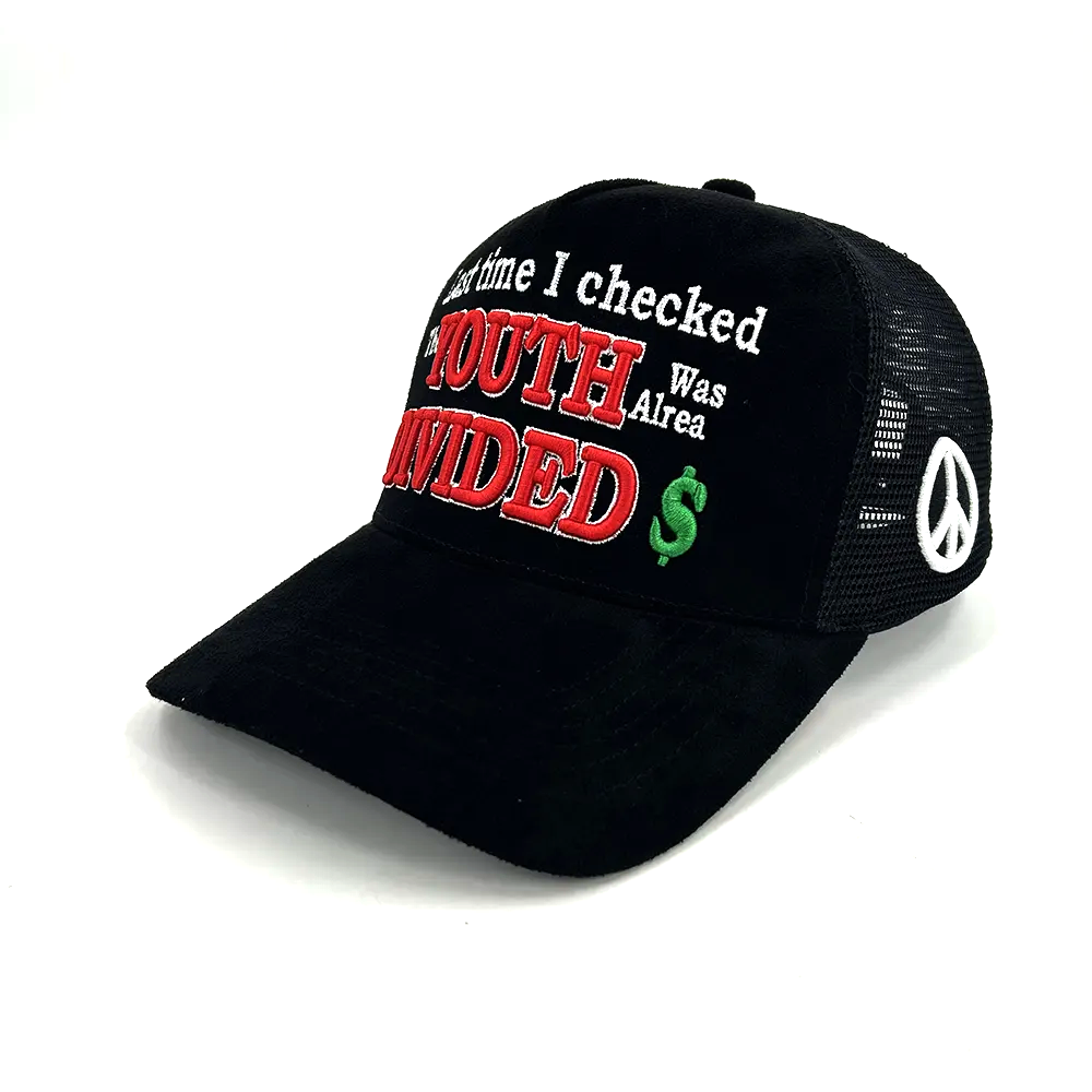 Suede 3D Embroidery 5 Panel Trucker Cap Snapback Cap Breathable Cap Snapback