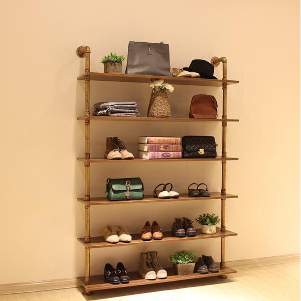 Wood / Metal Indoor Shoe Rack Display Shelves Modern 6 Layers Store Fittings