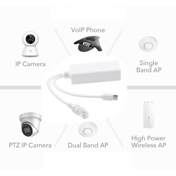 48V-24V 12V 5V POEスプリッター、2つのRJ45ポート、1Gbps