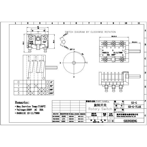 PA66 switch  Home appliance switch SHUNDENG SD-G 840511K Rotary switches   OVEN SWITCH  Switch gear Three gears switch