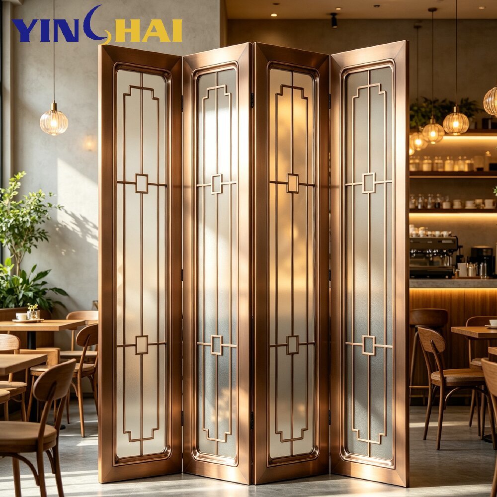 Custom Stainless Steel New Chinese Folding Partition Screen For Cafe Library