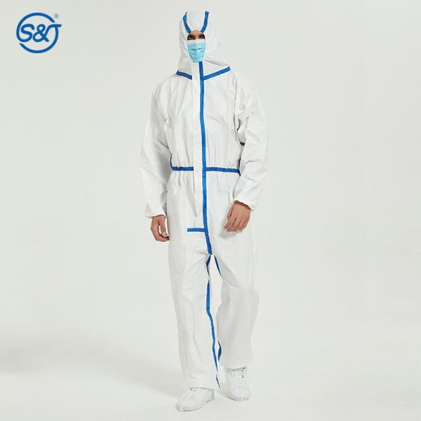 S&J Disposable Coverall with Hood Protection Suit Elastic Wrist Cuff Front Zipper, Water Resistant Premium Type5/6 coveralls