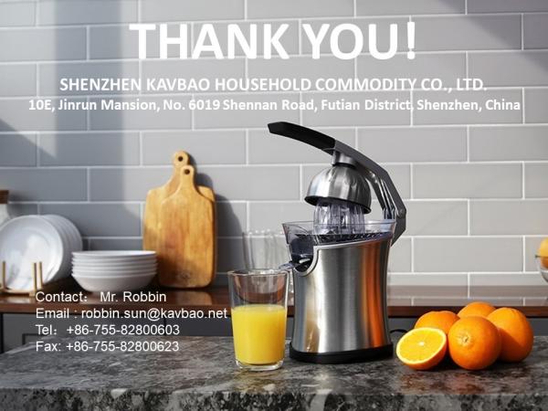 JC203 160W Stainless Steel Compact Citrus Press with Aluminmum Diecast Handle