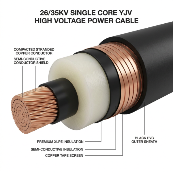 YJV Single Copper Core High Voltage 26 35KV XLPE Insulated PVC Sheathed Cable