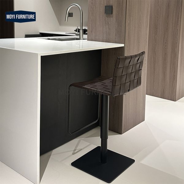 Durable Commercial Furniture Saddle Leather Bar Stool Modern Simple Style Leisure Chair Stainless Steel Frame Restaurant