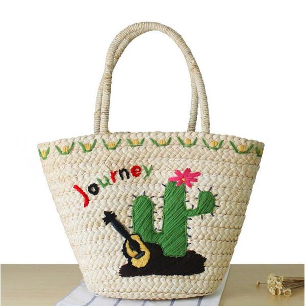New Korean version of the hand-embroidered shoulder bag straw bag beach knitting female fashion flamingo