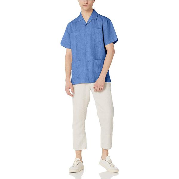 Cuban Guayabera Mens Casual Short Sleeve Shirts 100% Linen With 4 Pockets