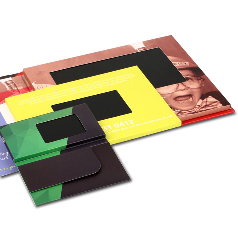 LCD Video Folder with Rechargeable Lithium-ion Battery and 16:9 Ratio in Leather Cover With Plastic Frame