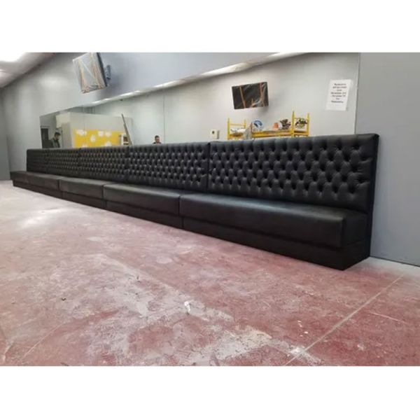 American Vinyl Restaurant Booth With Diamond Pattern Tufted Light Luxury Table and Seating