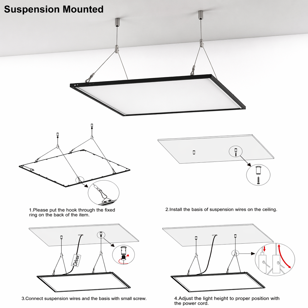 Bottom Adjustable Steel Cable Suspension Kits External Thread for Hanging Light Custom Length