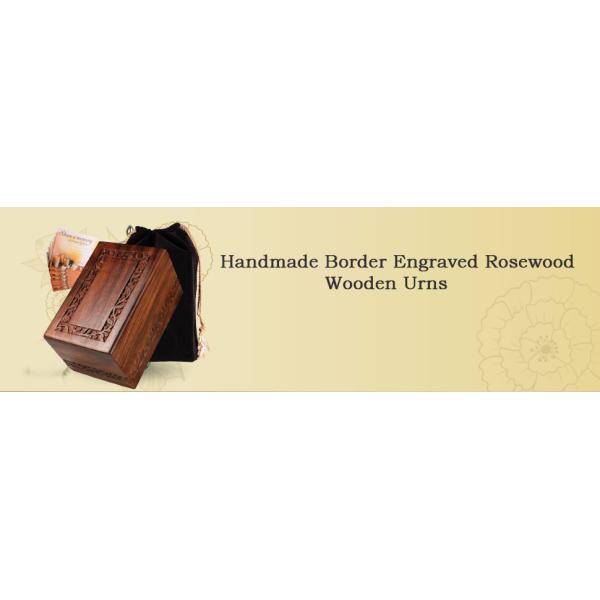 Border Engraved Rosewood Cremation Urns For Human Ashes Adult Male Female - Wooden Decorative Urns Box And Casket