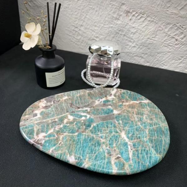 Brazil Green Durable Round Marble Plate Marble Serving Plate With Modern Style
