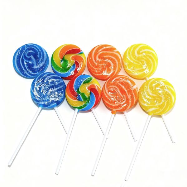 Hard Candy Assorted Fruit Flavor Halal Sweets Colorful Rainbow Swirl Lollipops Candy