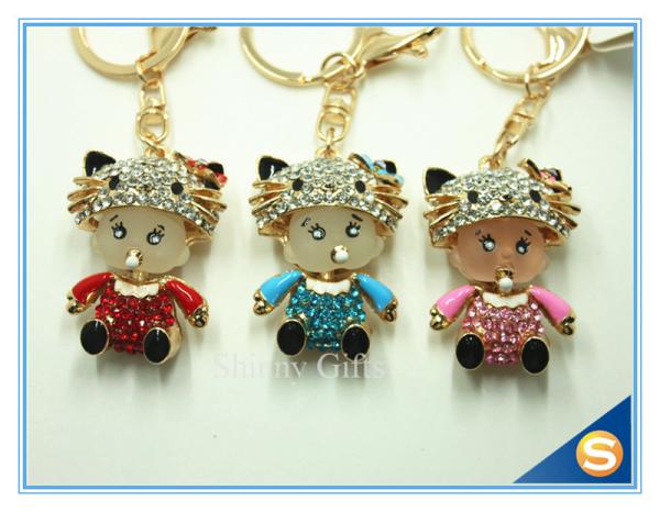 Three Color Custom Rhinestone Metal Fashion Cute Key Chains For Girl Friend's Birthday Gift