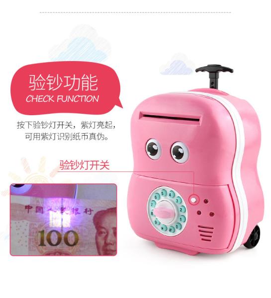 abs material pull rod suitcase coin piggy bank for kids
