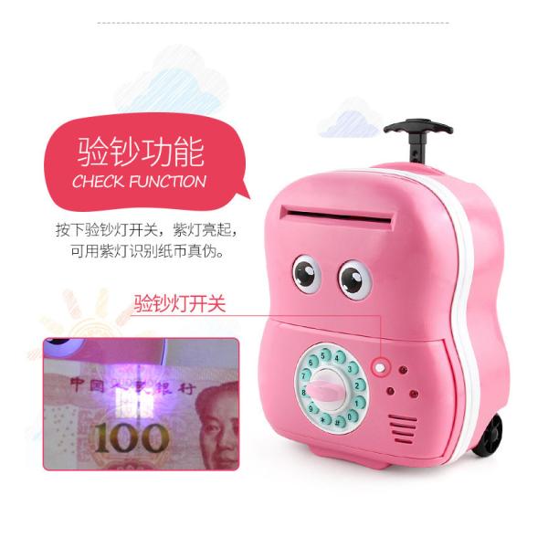 abs material pull rod suitcase coin piggy bank for kids