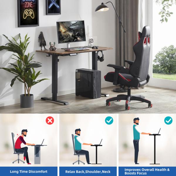 Large Panel Ergonomic Electric Lift Desk Altitude Ajustável Single Motor Design Moderno