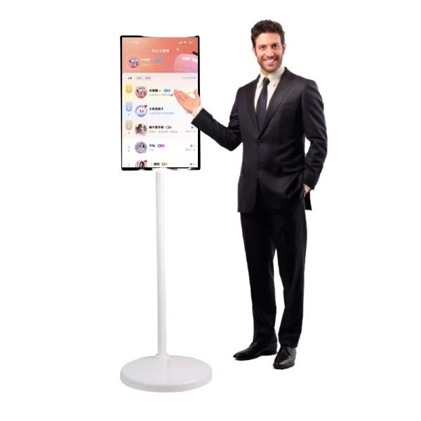 21.5-inch Smart Screen on Wheels, Battery Operated Portable Monitor with Adjustable Stand for Social Media and Video Call