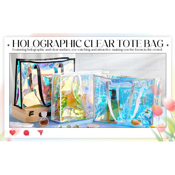 Recycled Recyclable Hot Sale Customized Logo and Size Clear Transparent Holographic PVC Gift Iridescent Tote Bag Hologram TPU Laser Shopping Handle Bag