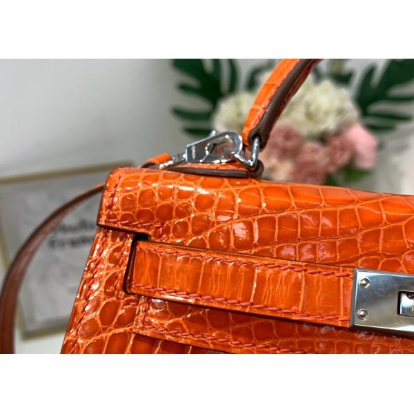 Orange Crocodile Skin Bag , 19cm Genuine Crocodile Leather Bag