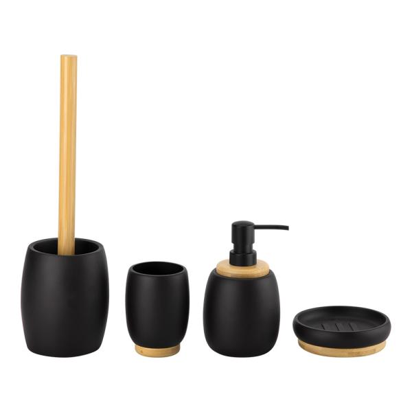 Black And White Polyresin Bathroom Set Round Shape Wood Part Soap Dish Bathroom Countertop Accessories Set