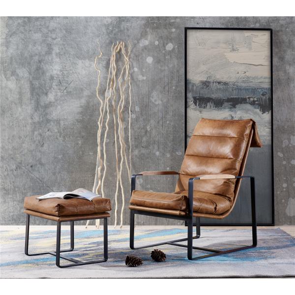 Thick Metal Frame Leather Leisure Chair Soft Foam Feather Filler Cushion For Small Space