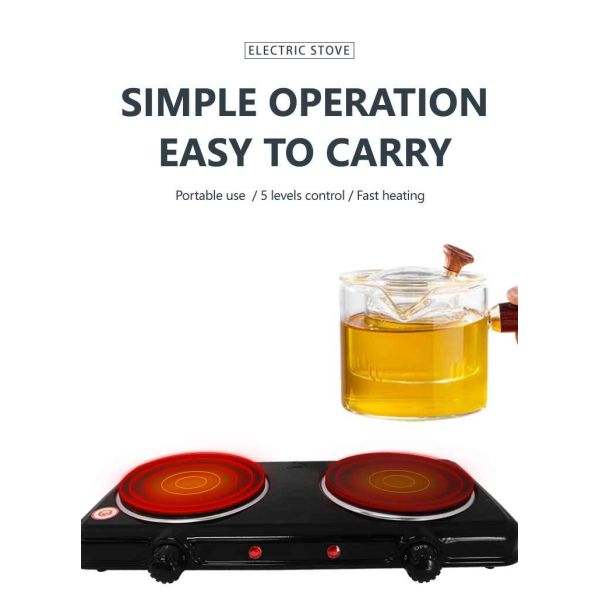 Two Burners Electric Stove Non Stick Coating with Overheat Protection