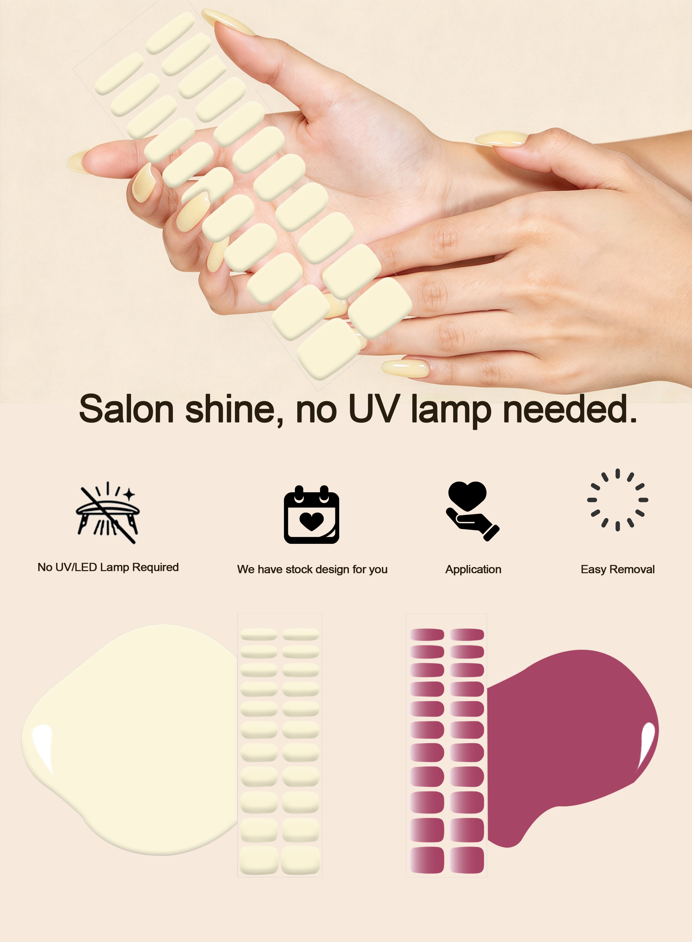 No LED Lamp Needed Gel Nail Wraps Easy Apply Remove Salon Quality Gloss Full Cover