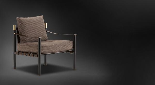 Flou Iko Fiberglass Arm Chair With Tubular Steel Frame / Leather Straps Back