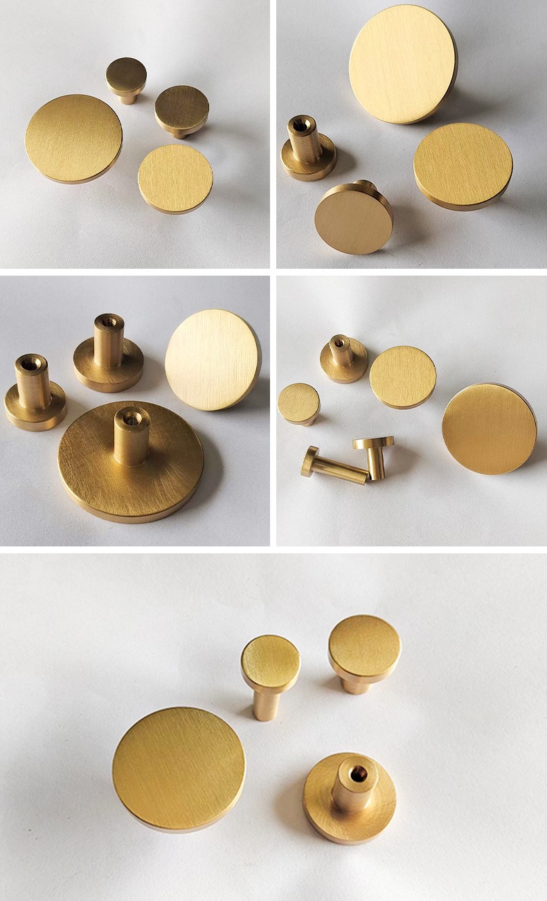 Modern Classic Round Solid Brass Knobs with Brushed Gold Finish for Dresser Drawer Bedroom & Bathroom Cabinets & Kitchen Use
