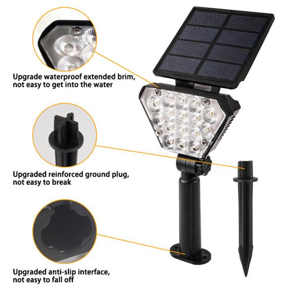 16LED Solar Lawn Light 12W Super Bright Beads Double Angle Adjustable With Removable Rod