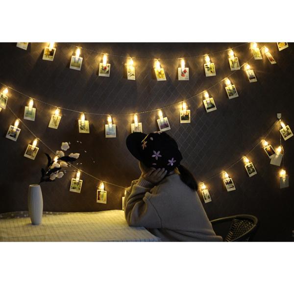 Photo Clip Holder LED String lights LED Card Picture Photo Clips Pegs Bright String Light Wedding Party Valentine's Day