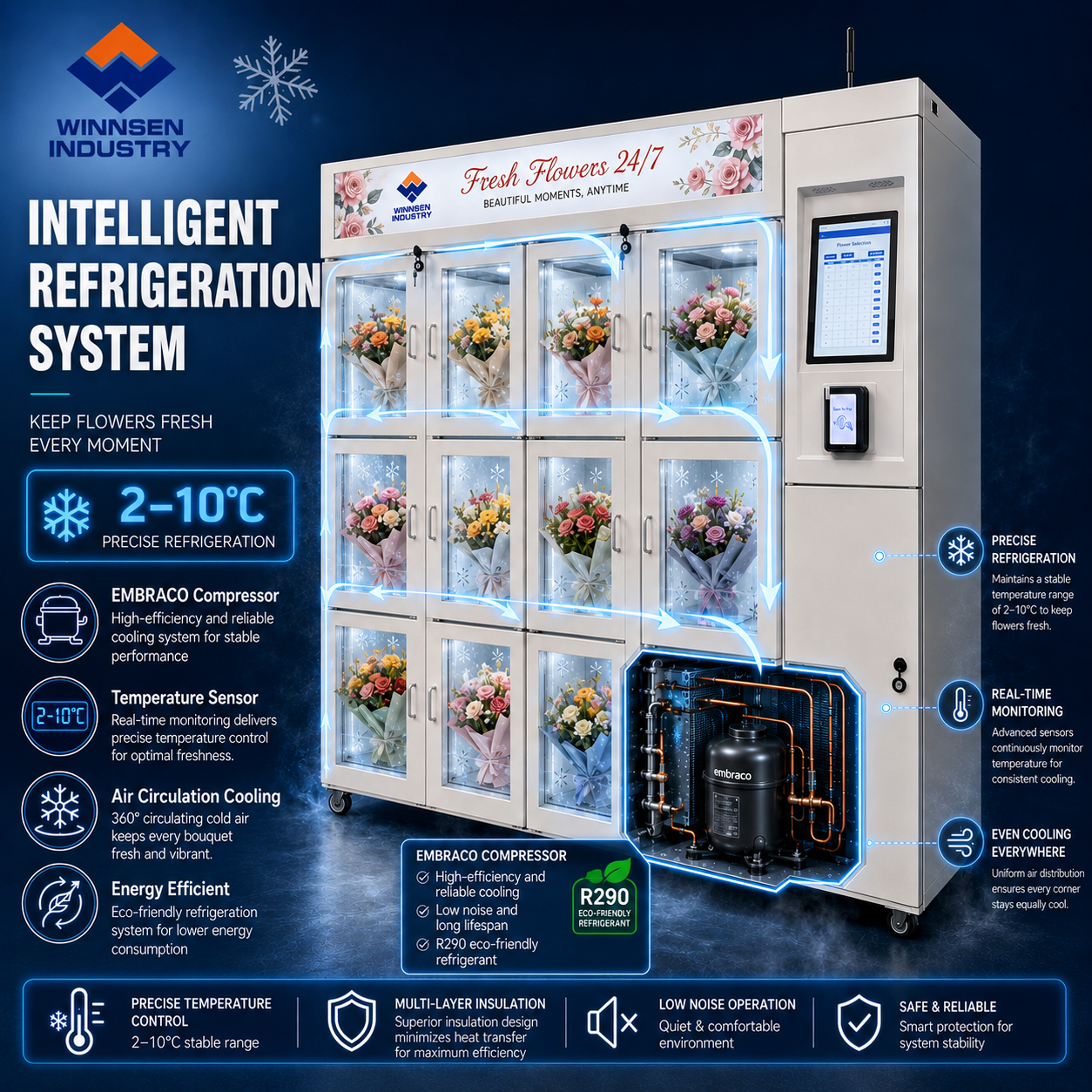Refrigerated Touch Screen 24H Fresh Flower Vending Machine for Bouquets