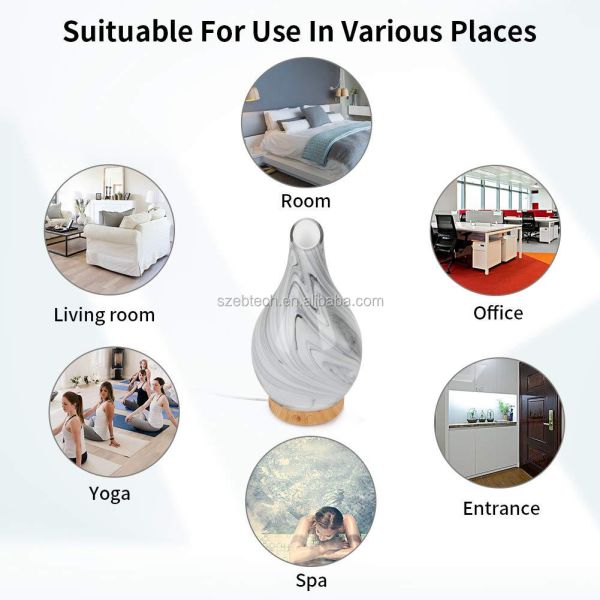 Handmade 100ML Glass Ultrasonic Electric Aroma Diffuser Cool Mist Aromatherapy Diffuser with Humidistat for Home Office Yoga SPA