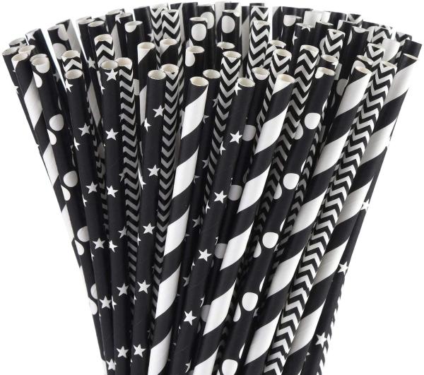 7.7 Inch Biodegradable Black And White Striped Straws