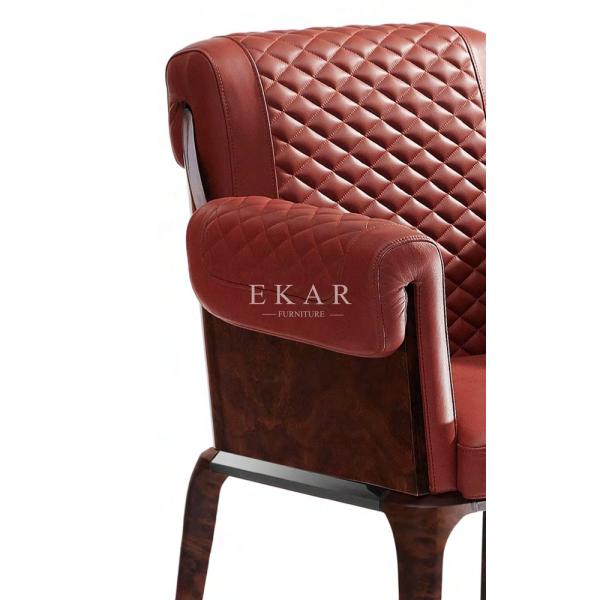Red Leather Armchair Upholstered Dining Room Chair With Arm W006D5