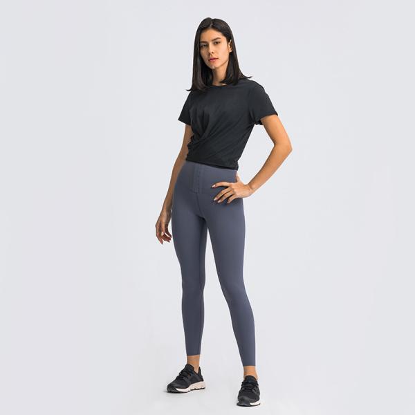 Cross Hem Lace Up Back Activewear T Shirts Breathable Short Sleeve T-Shirt For Women
