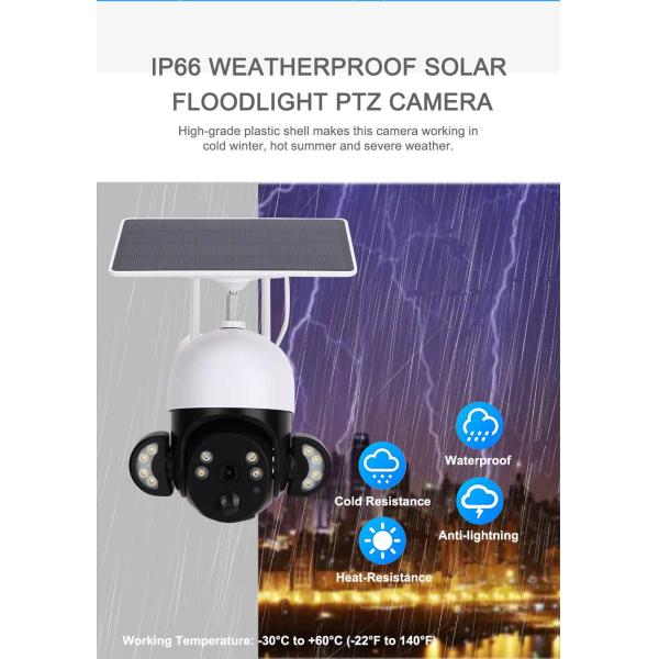 3MP WiFi Home Security Camera IP65 Weatherproof Siren Yard Solar Powered CCTV Camera