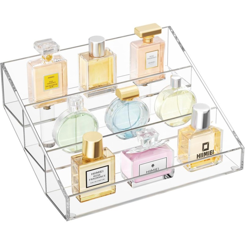 3 Tier Acrylic Perfume Display Stand Transparent Multifunctional Storage Riser for Fragrance Bottles Organizer