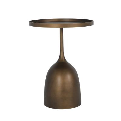 Sala de estar mesa redonda pequena de aço inoxidável com base metálica de bronze antigo