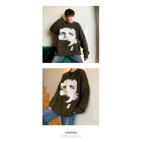 Standard Wool Autumn Pullover Men's Sweater Custom Jacquard Cartoon Pattern Knitted