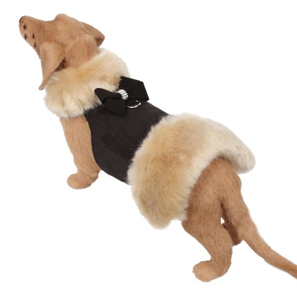 Platinum Glitzerati Bow Soft Silver Faux Suede Faux Fox Fur Dog Coat