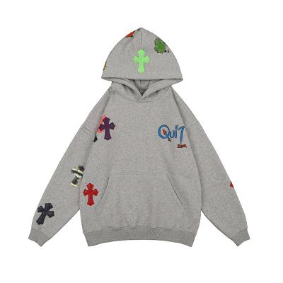 Casual Unisex Black Plus Size Plain Heavy Hoodies Sweatshirts Embroidered Printing