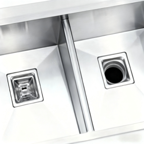 STAR POWER Brushed 304 Stainless Steel Handmade Kitchen Sink with Double-Bowl Design and Pull-Out Faucet