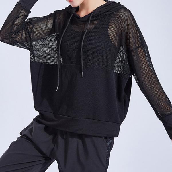 Женщины лайкра полиэстера фасонируют Sportswear прозрачную рубашку разминки сетки с карманом