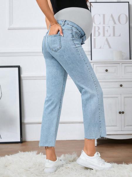 Light blue stretch high-waisted maternity jeans