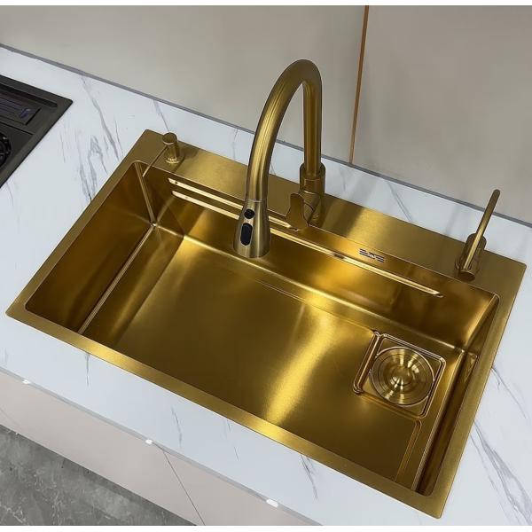 SUS304 Stainless Steel Gold Square Kitchen Sink